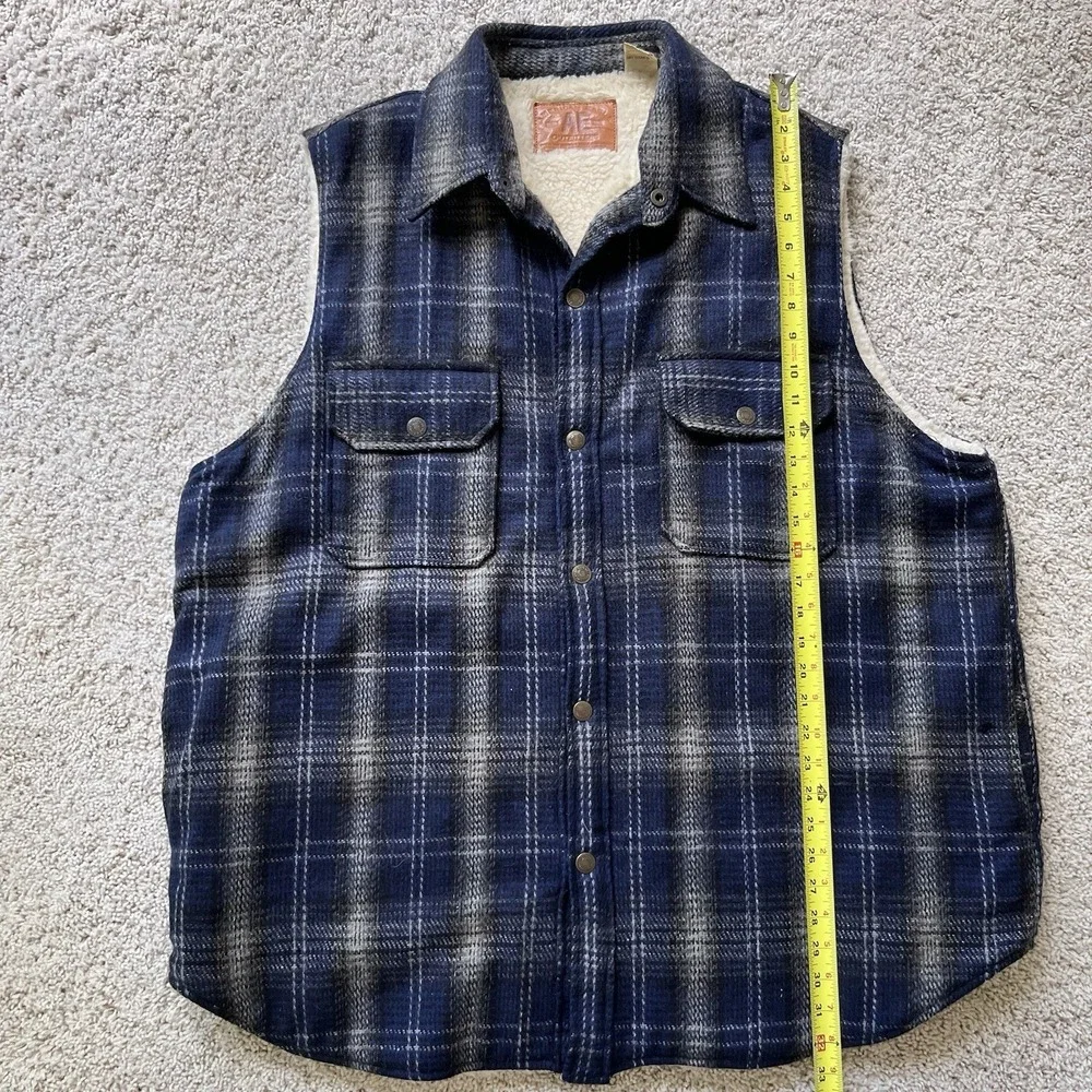 American Eagle Y2K Flannel Vest Sz XL Wool Sherpa Plaid Vintage Tartan Outdoor
